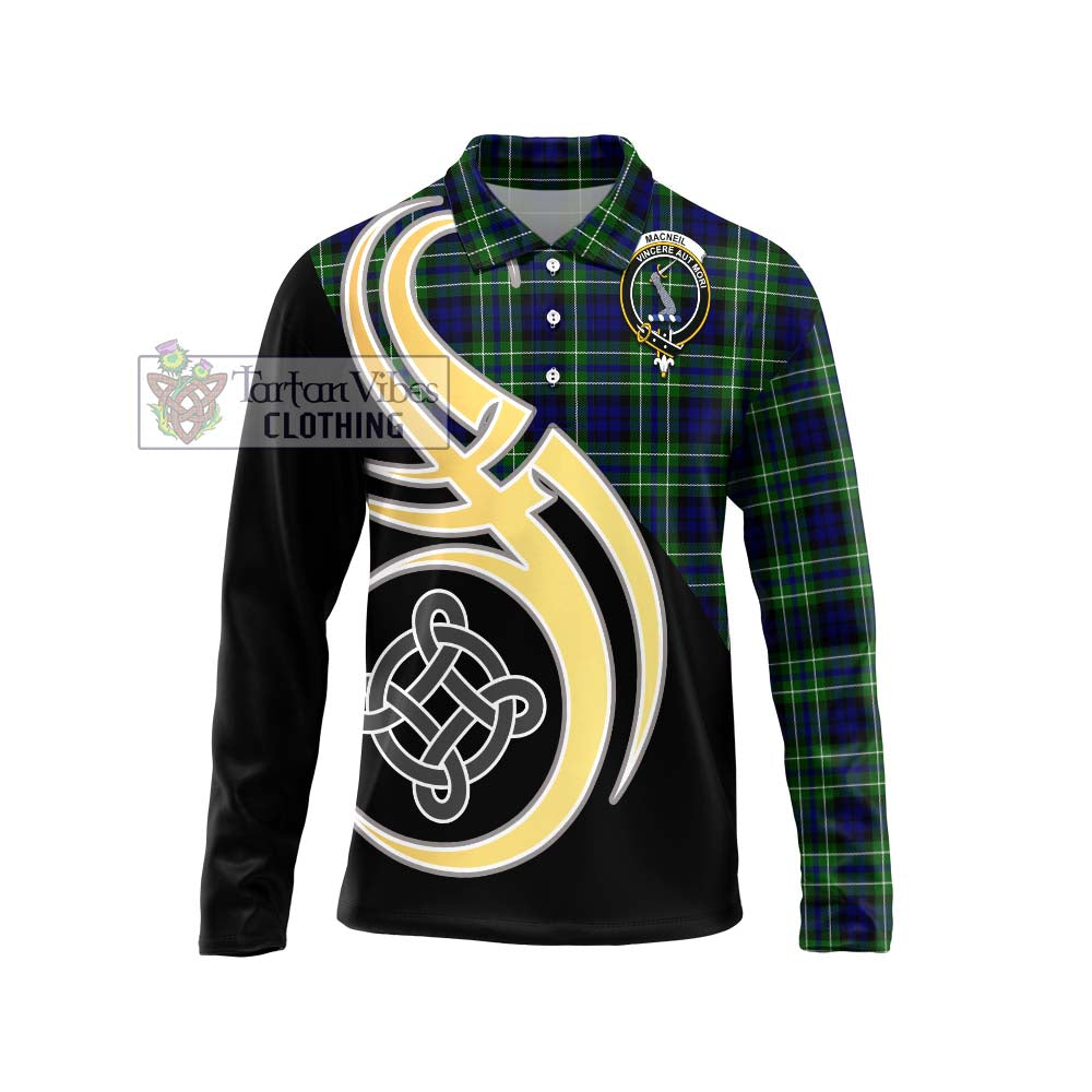 MacNeil of Colonsay Modern Tartan Long Sleeve Polo Shirt with Family Crest and Celtic Symbol Style Unisex - Tartan Vibes Clothing