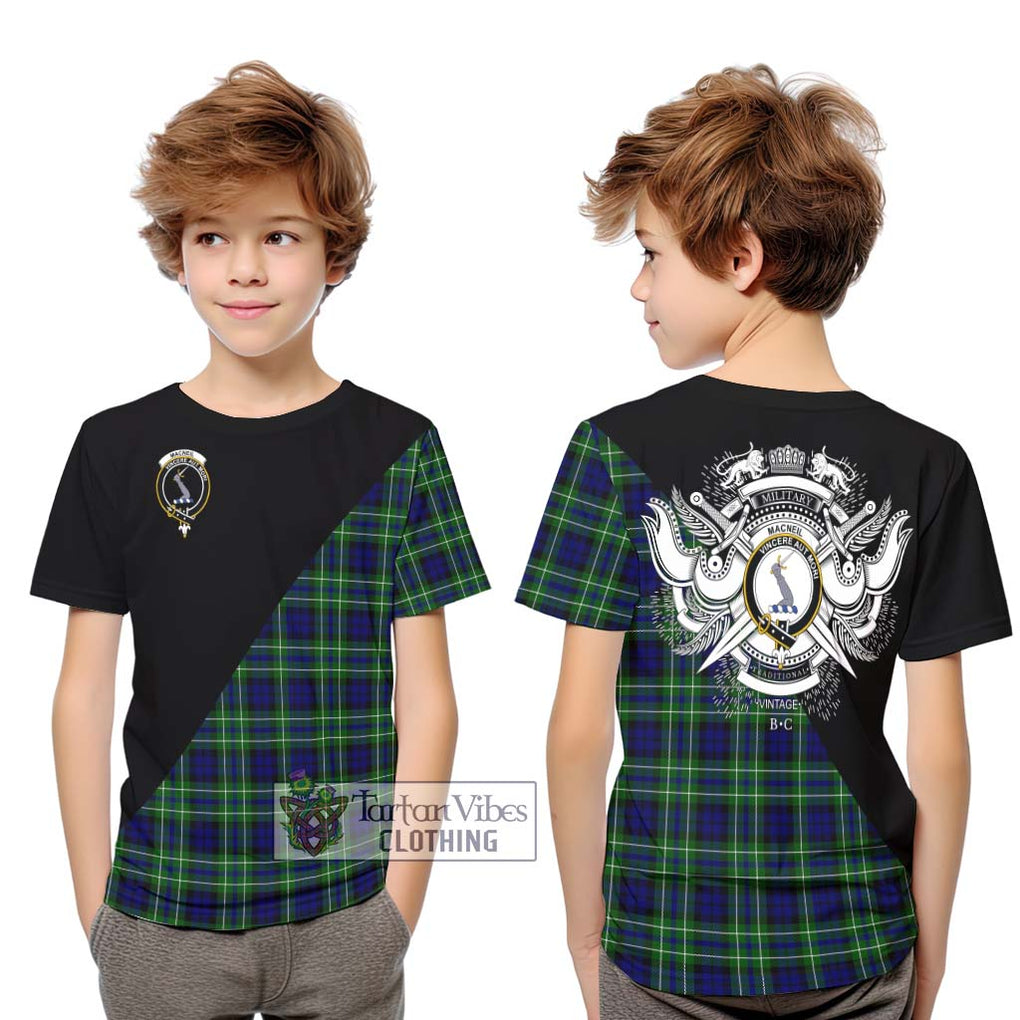 MacNeil of Colonsay Modern Tartan Kid T-Shirt with Family Crest and Military Logo Style Youth XL Size14 - Tartanvibesclothing Shop