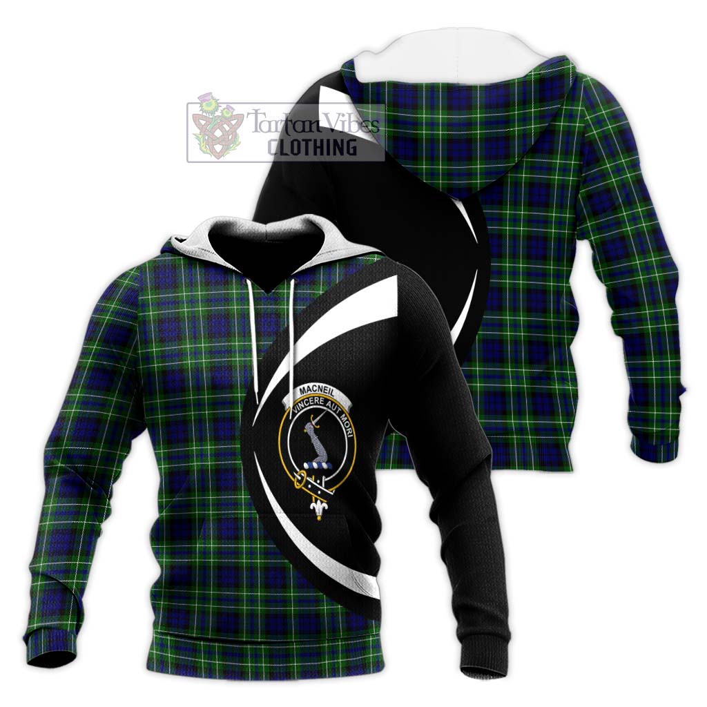 MacNeil of Colonsay Modern Tartan Knitted Hoodie with Family Crest Circle Style Unisex Knitted Pullover Hoodie - Tartan Vibes Clothing