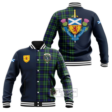 MacNeil of Colonsay Modern Tartan Baseball Jacket Alba with Scottish Lion Royal Arm Half Style