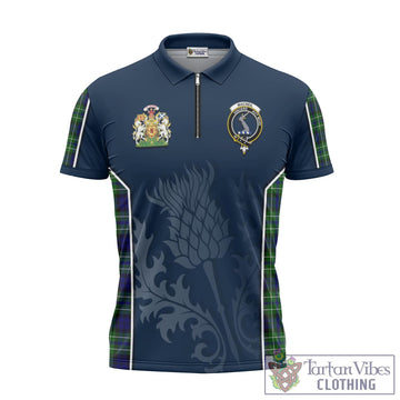 MacNeil of Colonsay Modern Tartan Zipper Polo Shirt with Family Crest and Scottish Thistle Vibes Sport Style