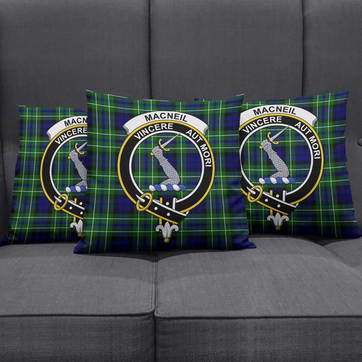 MacNeil of Colonsay Modern Tartan Pillow Cover with Family Crest Square Pillow Cover - Tartanvibesclothing