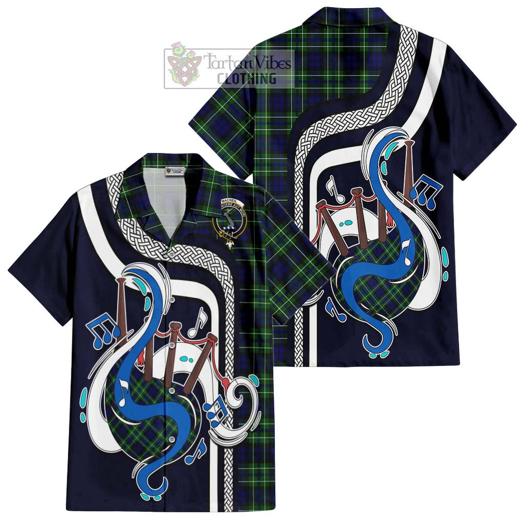 MacNeil of Colonsay Modern Tartan Short Sleeve Button Shirt with Epic Bagpipe Style Kid - Tartanvibesclothing Shop