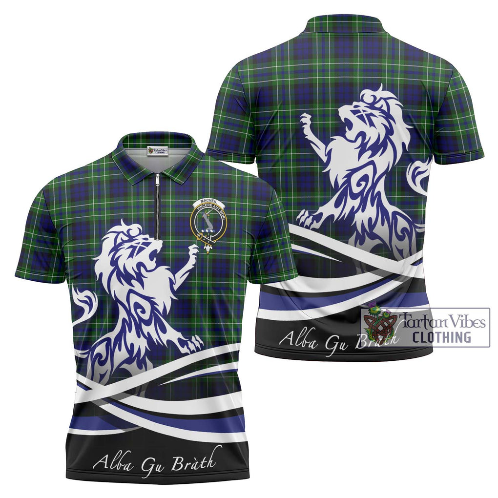 MacNeil of Colonsay Modern Tartan Zipper Polo Shirt with Alba Gu Brath Regal Lion Emblem Unisex - Tartanvibesclothing Shop