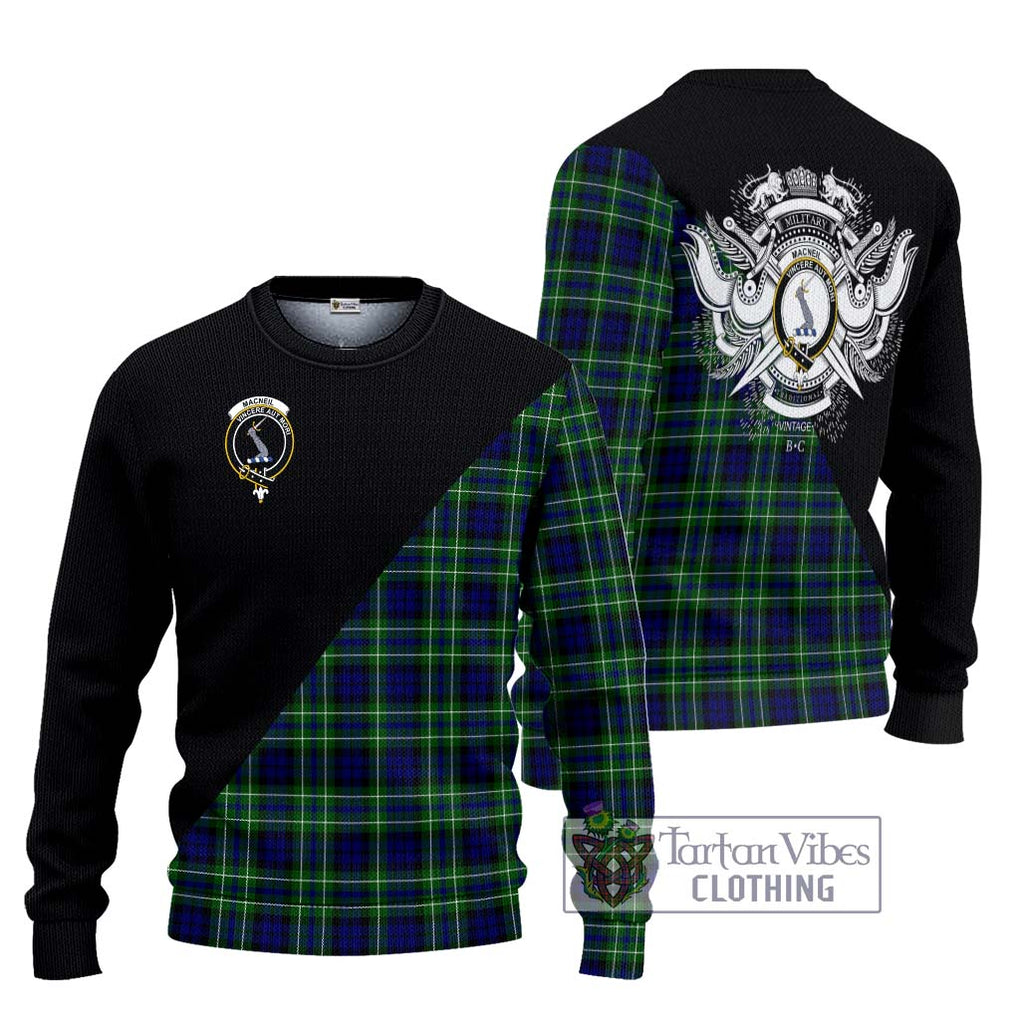 MacNeil of Colonsay Modern Tartan Knitted Sweater with Family Crest and Military Logo Style Unisex - Tartanvibesclothing Shop