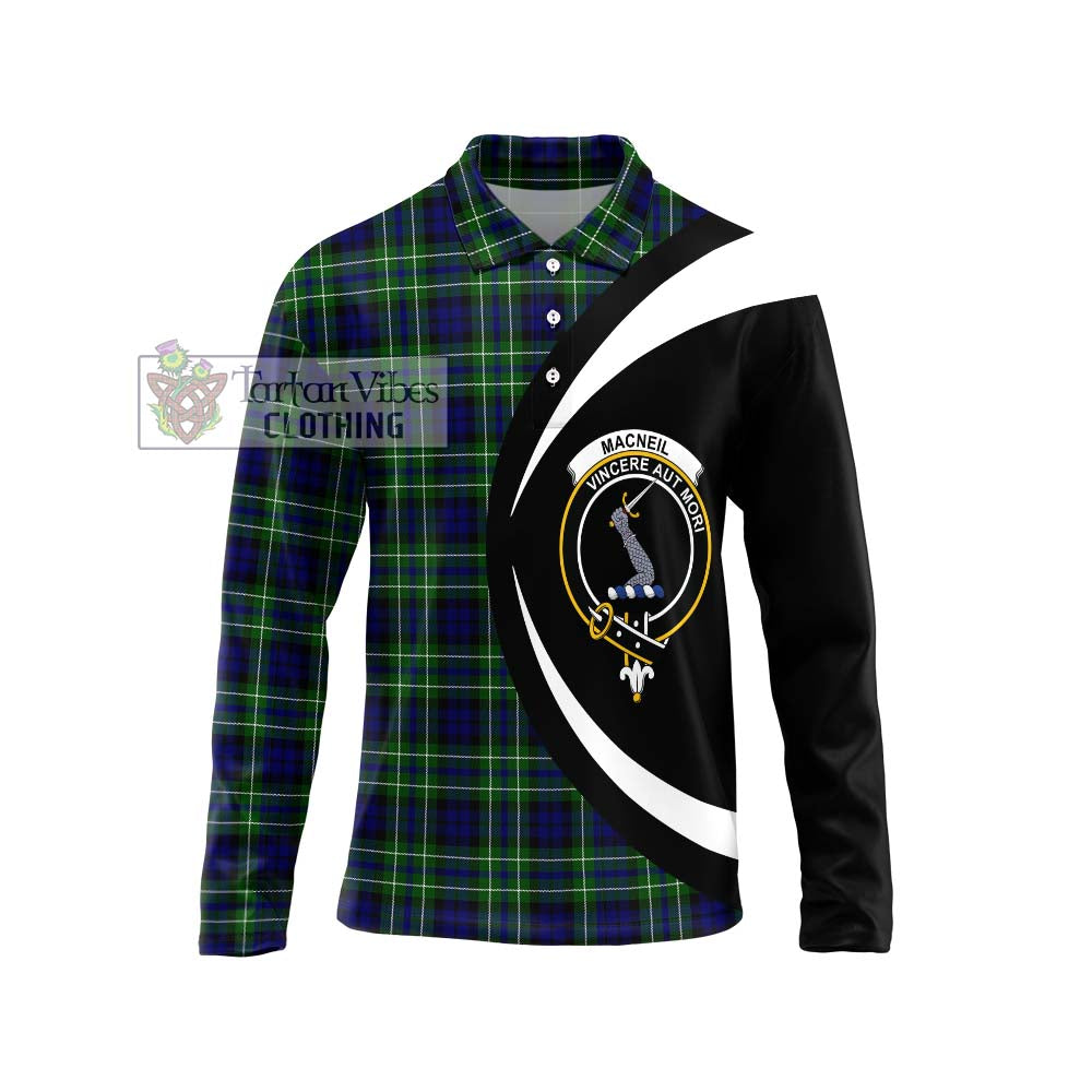 MacNeil of Colonsay Modern Tartan Long Sleeve Polo Shirt with Family Crest Circle Style Unisex - Tartan Vibes Clothing