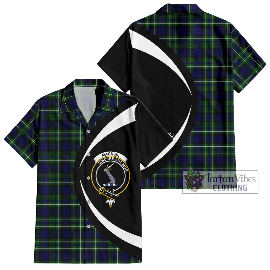 MacNeil of Colonsay Modern Tartan Short Sleeve Button Up with Family Crest Circle Style Kid - Tartan Vibes Clothing