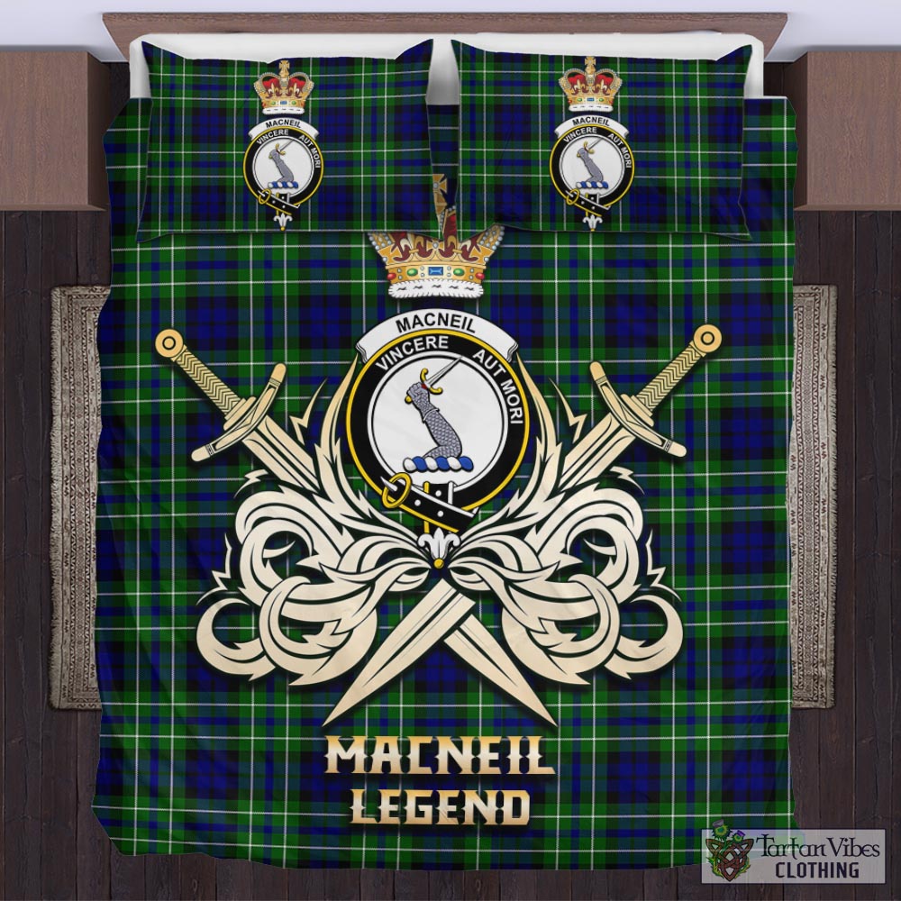 Tartan Vibes Clothing MacNeil of Colonsay Modern Tartan Bedding Set with Clan Crest and the Golden Sword of Courageous Legacy