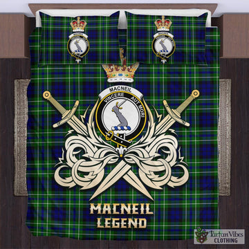 MacNeil of Colonsay Modern Tartan Bedding Set with Clan Crest and the Golden Sword of Courageous Legacy