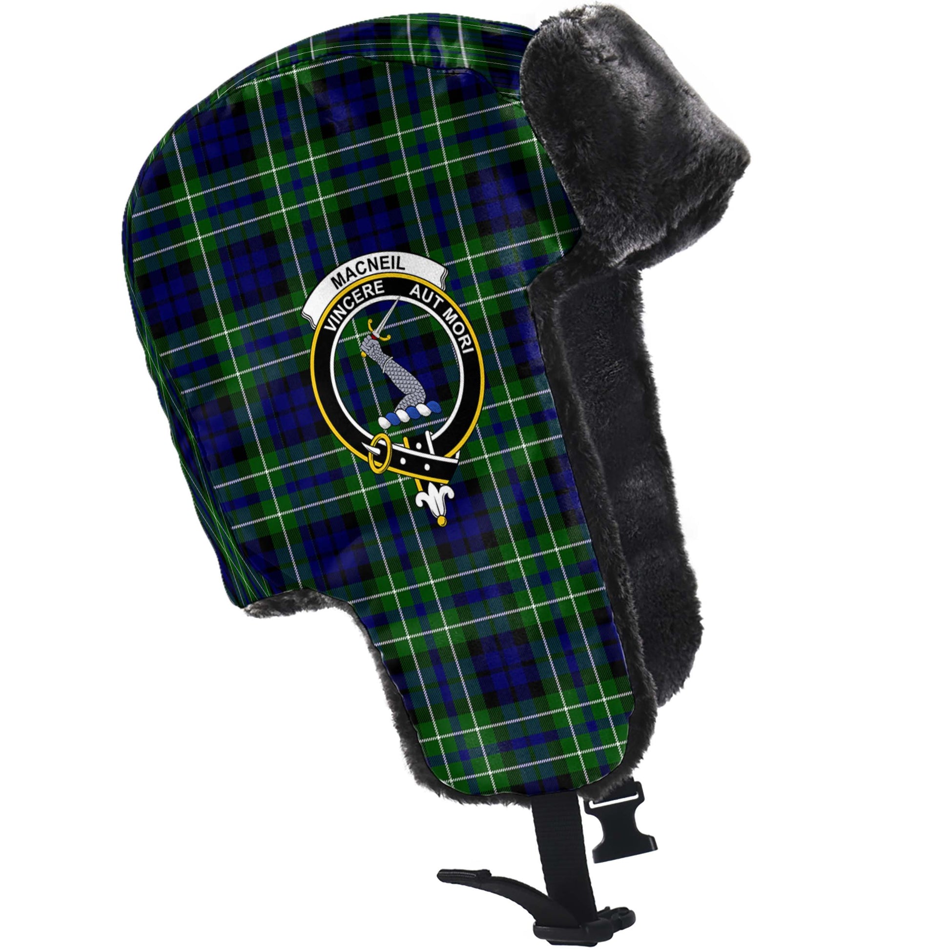 MacNeil of Colonsay Modern Tartan Winter Trapper Hat with Family Crest - Tartanvibesclothing