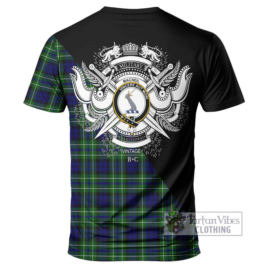 MacNeil of Colonsay Modern Tartan T-Shirt with Family Crest and Military Logo Style - Tartanvibesclothing Shop