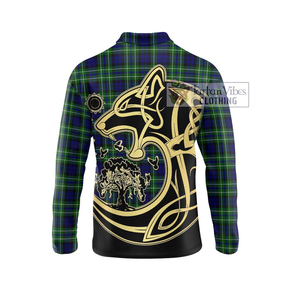 MacNeil of Colonsay Modern Tartan Long Sleeve Polo Shirt with Family Crest Celtic Wolf Style - Tartanvibesclothing Shop