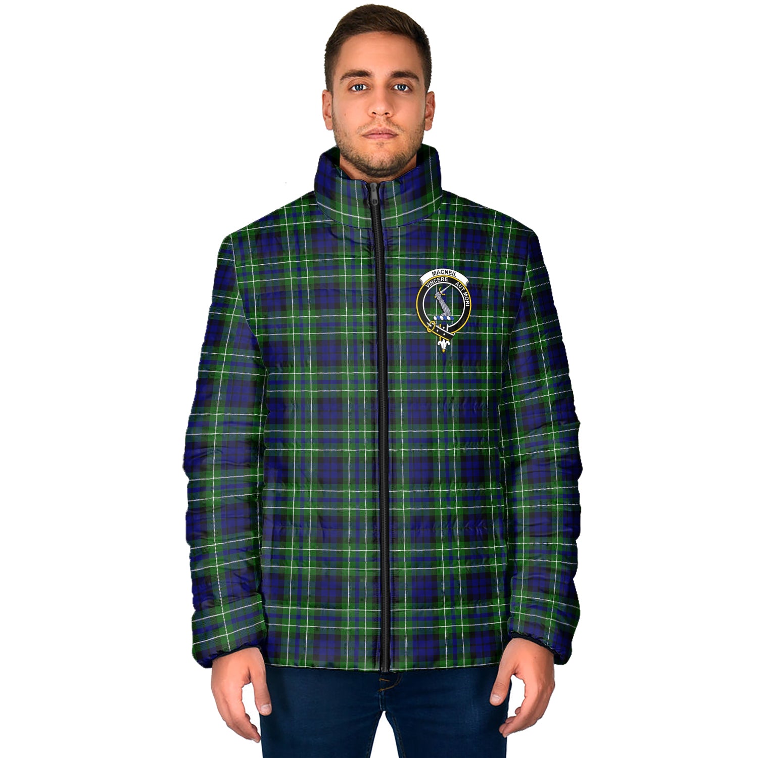 MacNeil of Colonsay Modern Tartan Padded Jacket with Family Crest - Tartan Vibes Clothing