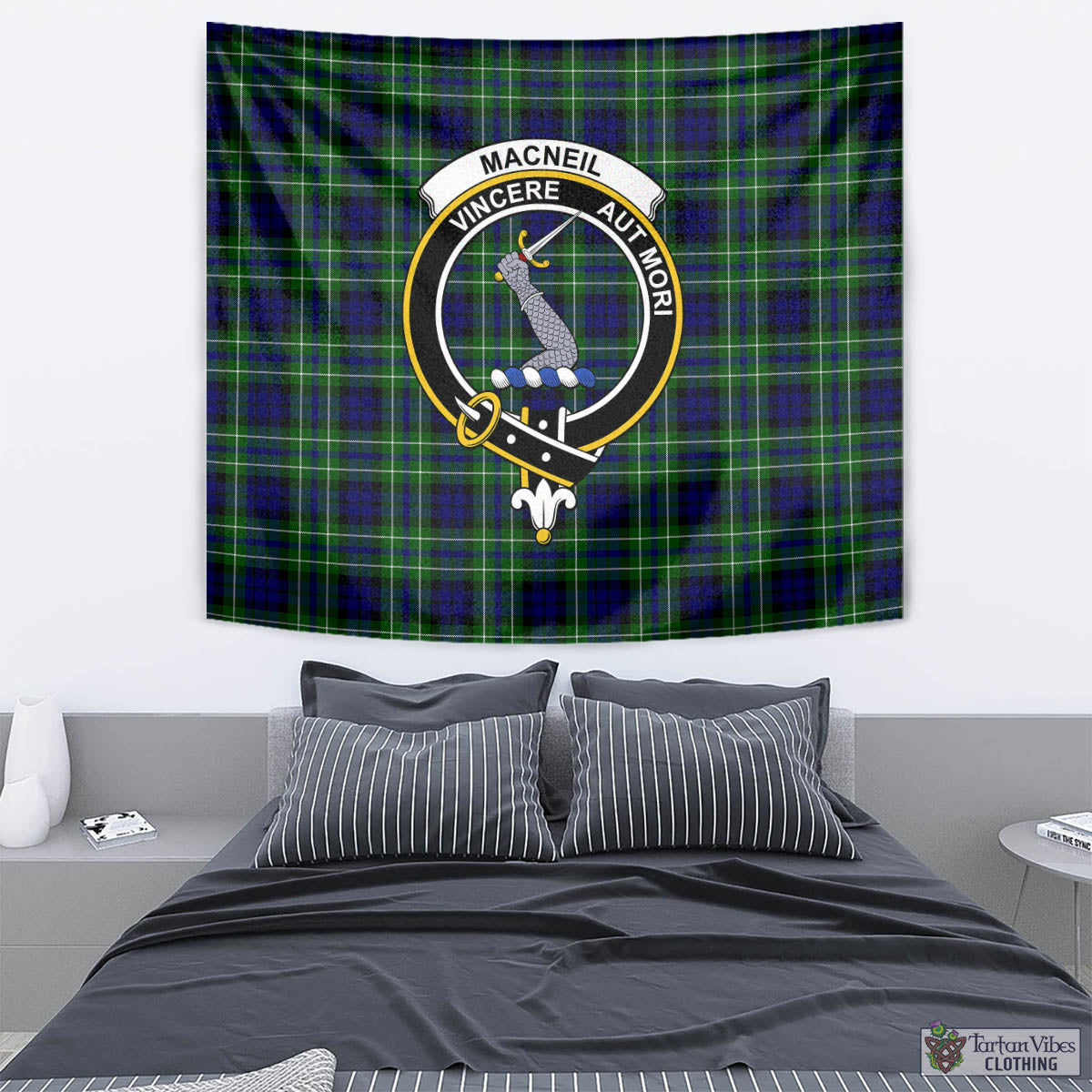 Tartan Vibes Clothing MacNeil of Colonsay Modern Tartan Tapestry Wall Hanging and Home Decor for Room with Family Crest