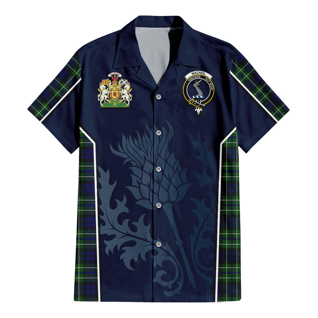 Tartan Vibes Clothing MacNeil of Colonsay Modern Tartan Short Sleeve Button Up Shirt with Family Crest and Scottish Thistle Vibes Sport Style