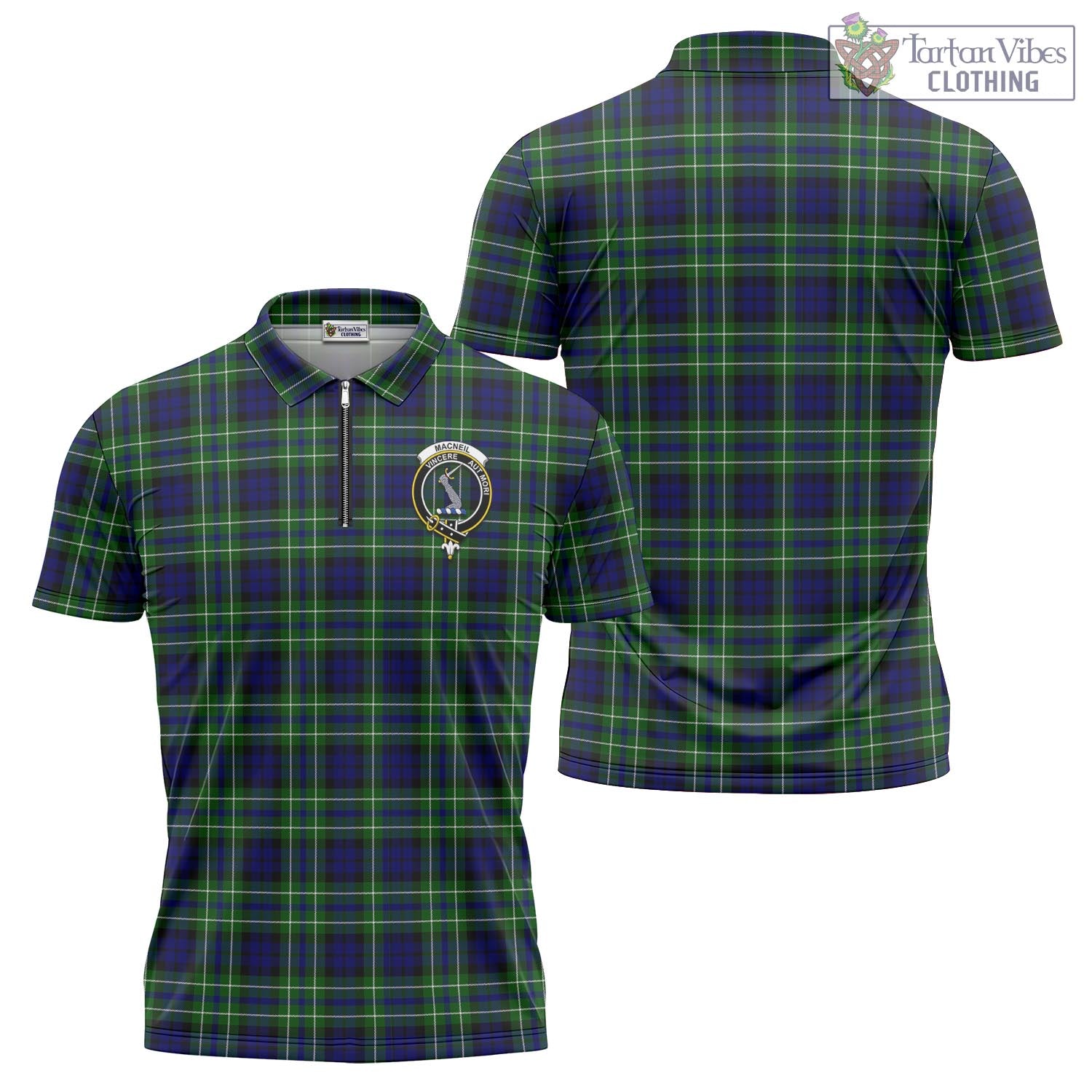 Tartan Vibes Clothing MacNeil of Colonsay Modern Tartan Zipper Polo Shirt with Family Crest