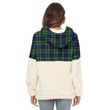 MacNeil of Colonsay Modern Tartan Half Style Women's Borg Fleece Hoodie with Half Zip with Family Crest