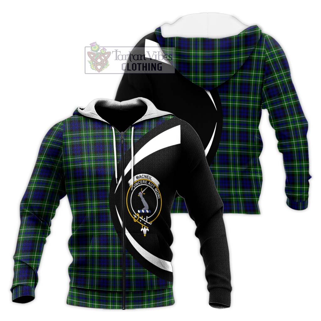 MacNeil of Colonsay Modern Tartan Knitted Hoodie with Family Crest Circle Style Unisex Knitted Zip Hoodie - Tartan Vibes Clothing