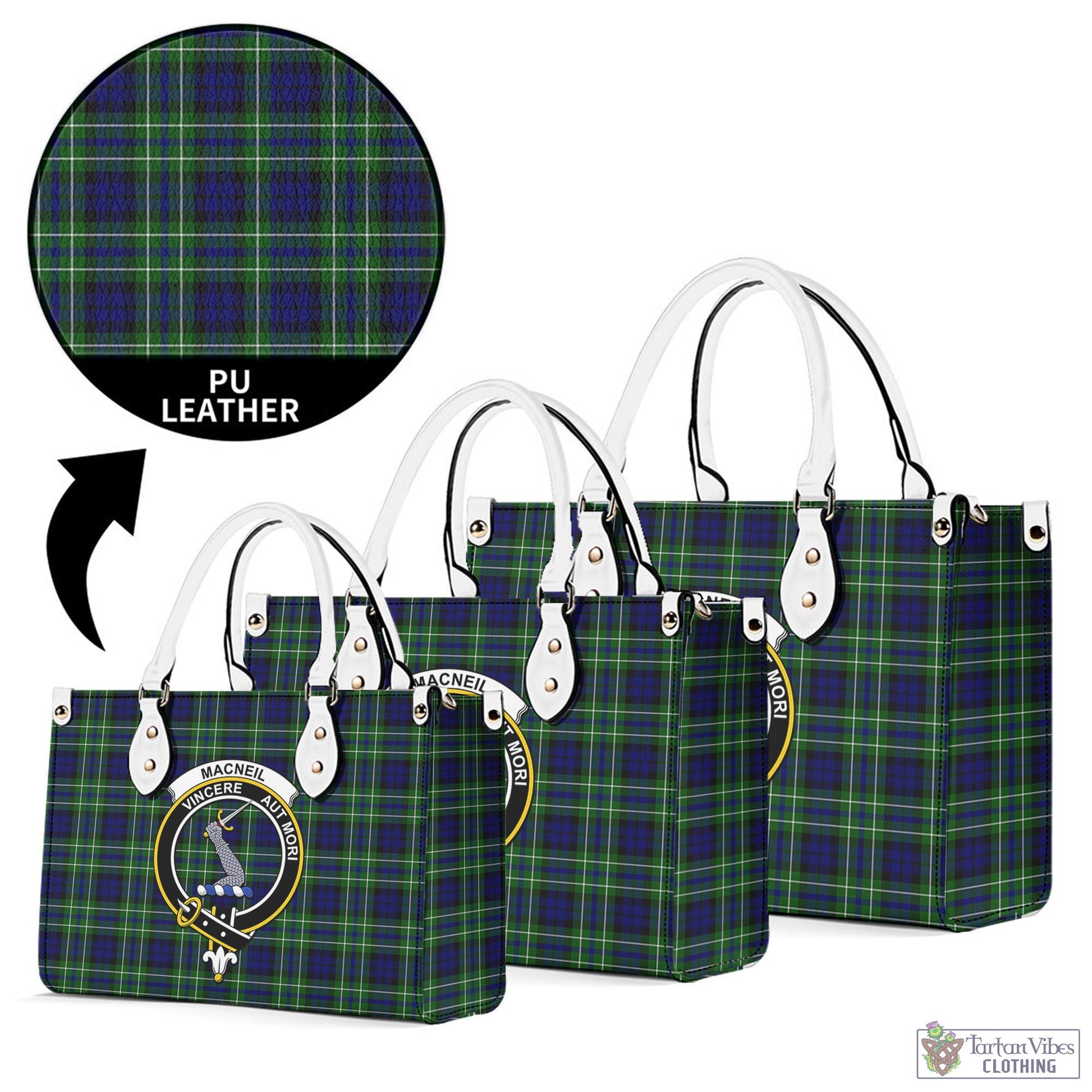 Tartan Vibes Clothing MacNeil of Colonsay Modern Tartan Luxury Leather Handbags with Family Crest