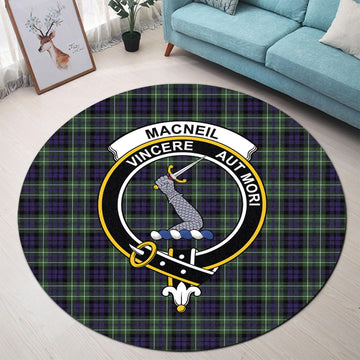 MacNeil of Colonsay Modern Tartan Round Rug with Family Crest