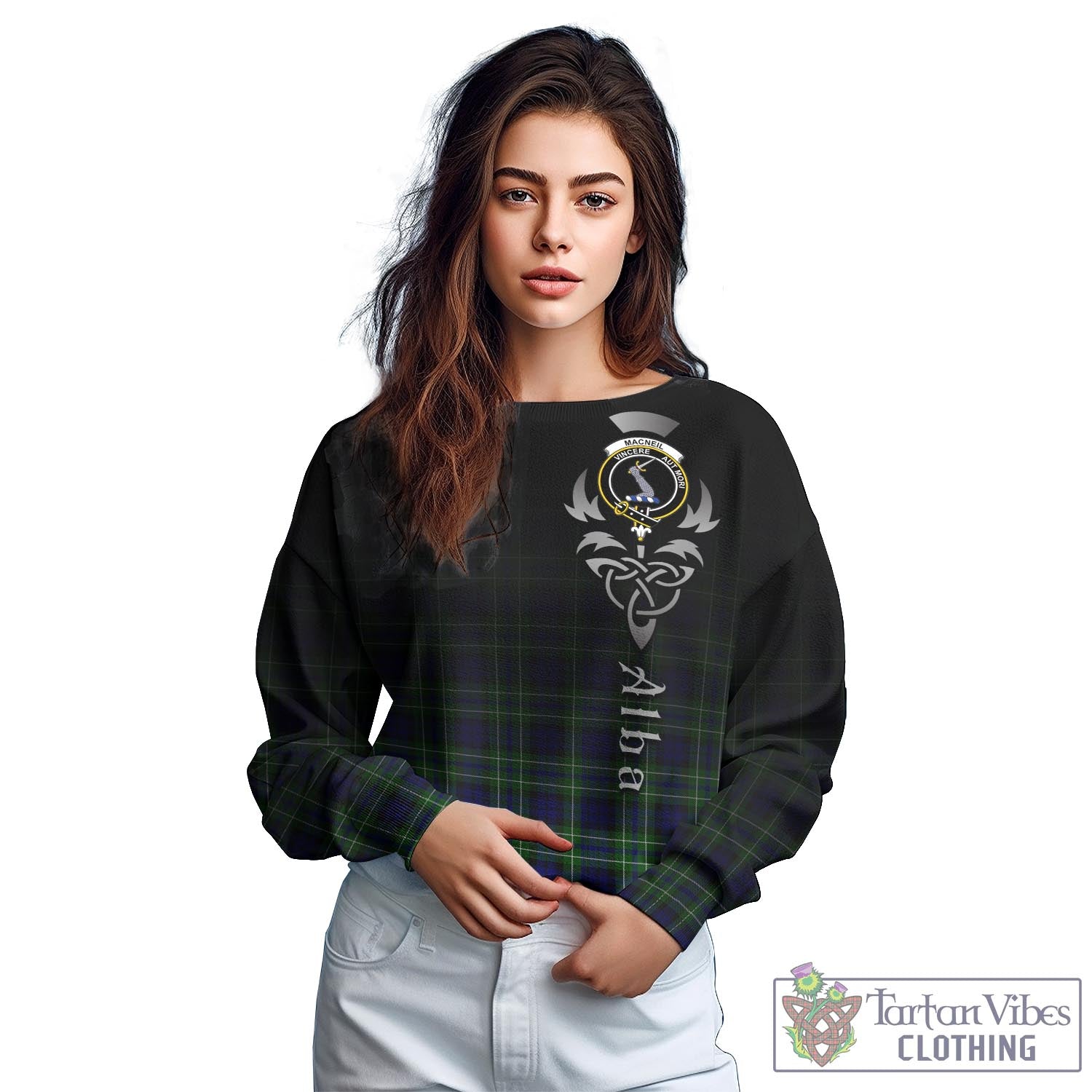 Tartan Vibes Clothing MacNeil of Colonsay Modern Tartan Sweatshirt Featuring Alba Gu Brath Family Crest Celtic Inspired