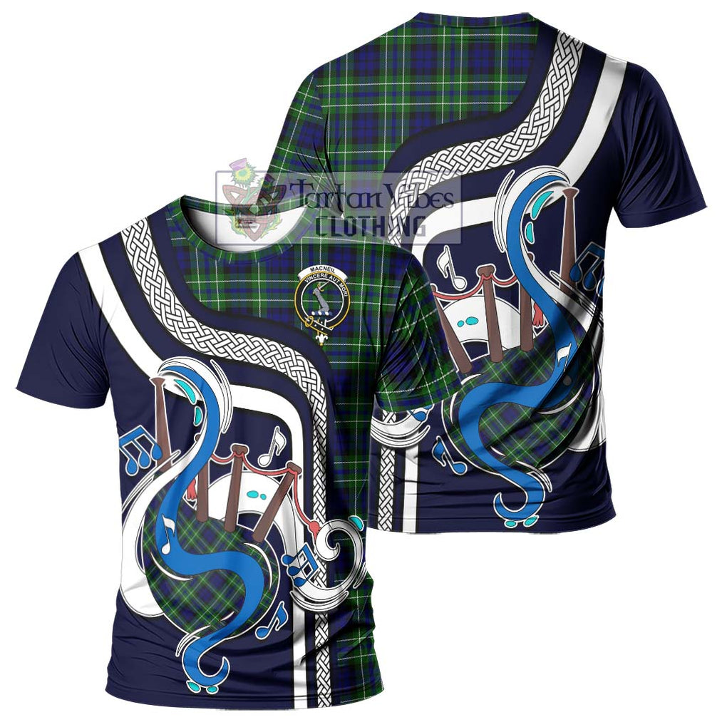 MacNeil of Colonsay Modern Tartan T-Shirt with Epic Bagpipe Style - Tartanvibesclothing Shop