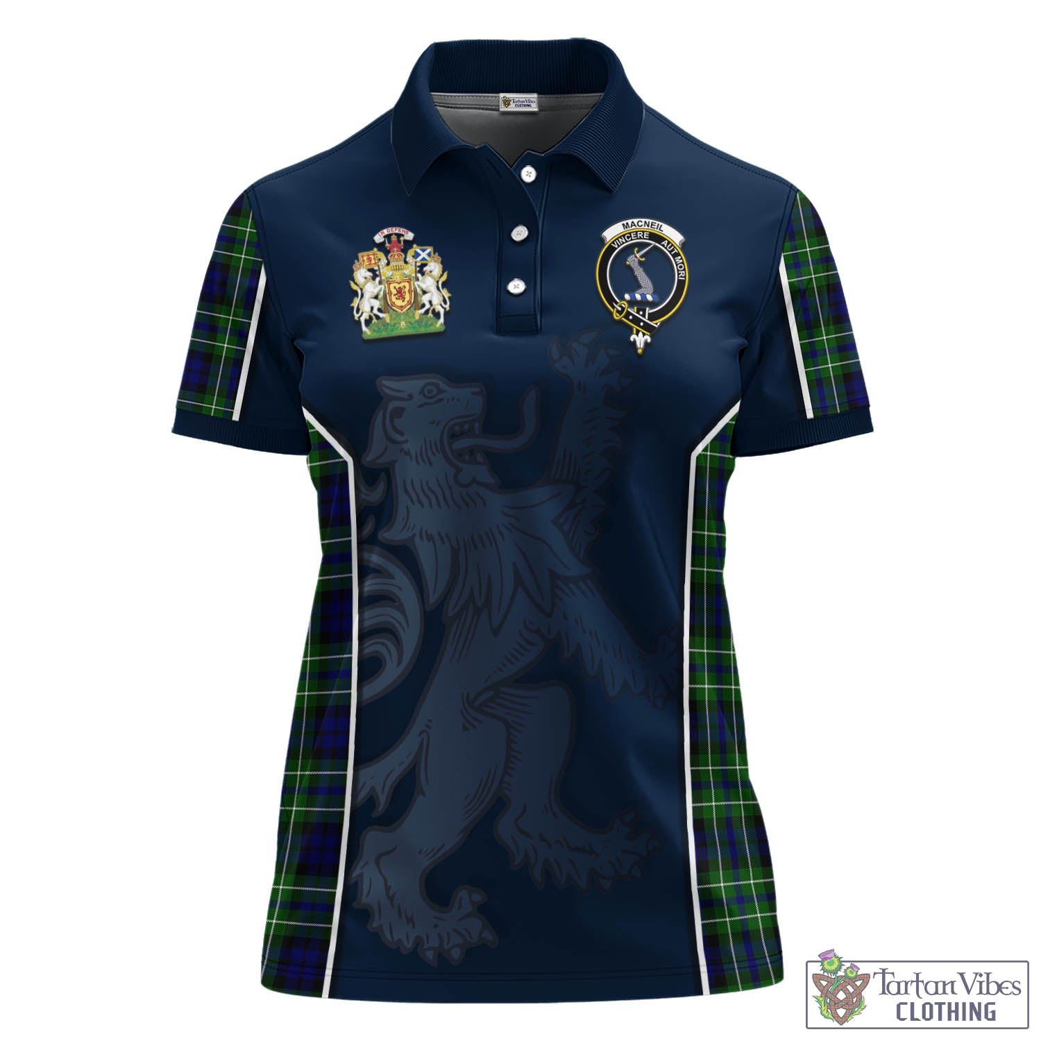 MacNeil of Colonsay Modern Tartan Women's Polo Shirt with Family Crest and Lion Rampant Vibes Sport Style - Tartan Vibes Clothing