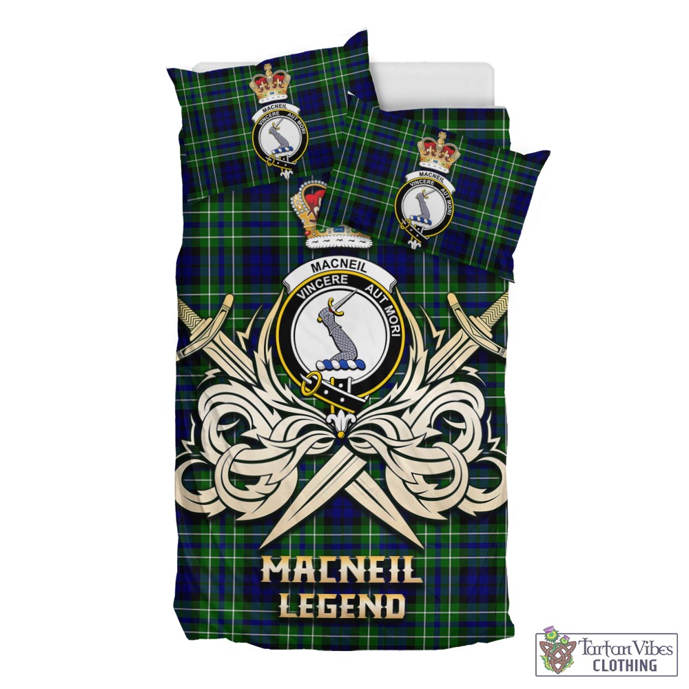 Tartan Vibes Clothing MacNeil of Colonsay Modern Tartan Bedding Set with Clan Crest and the Golden Sword of Courageous Legacy