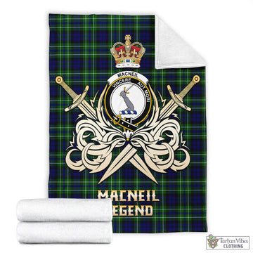 MacNeil of Colonsay Modern Tartan Blanket with Clan Crest and the Golden Sword of Courageous Legacy