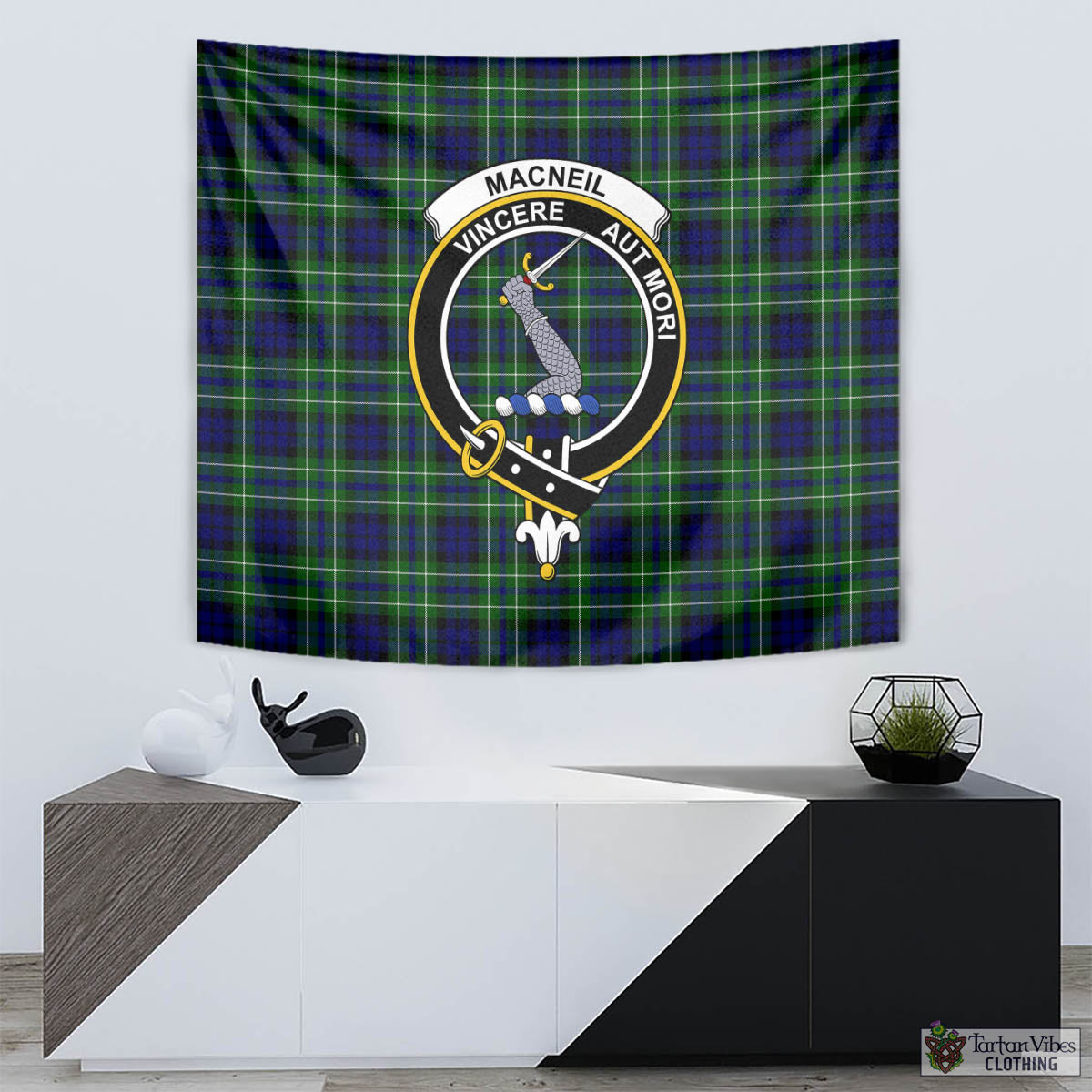 Tartan Vibes Clothing MacNeil of Colonsay Modern Tartan Tapestry Wall Hanging and Home Decor for Room with Family Crest