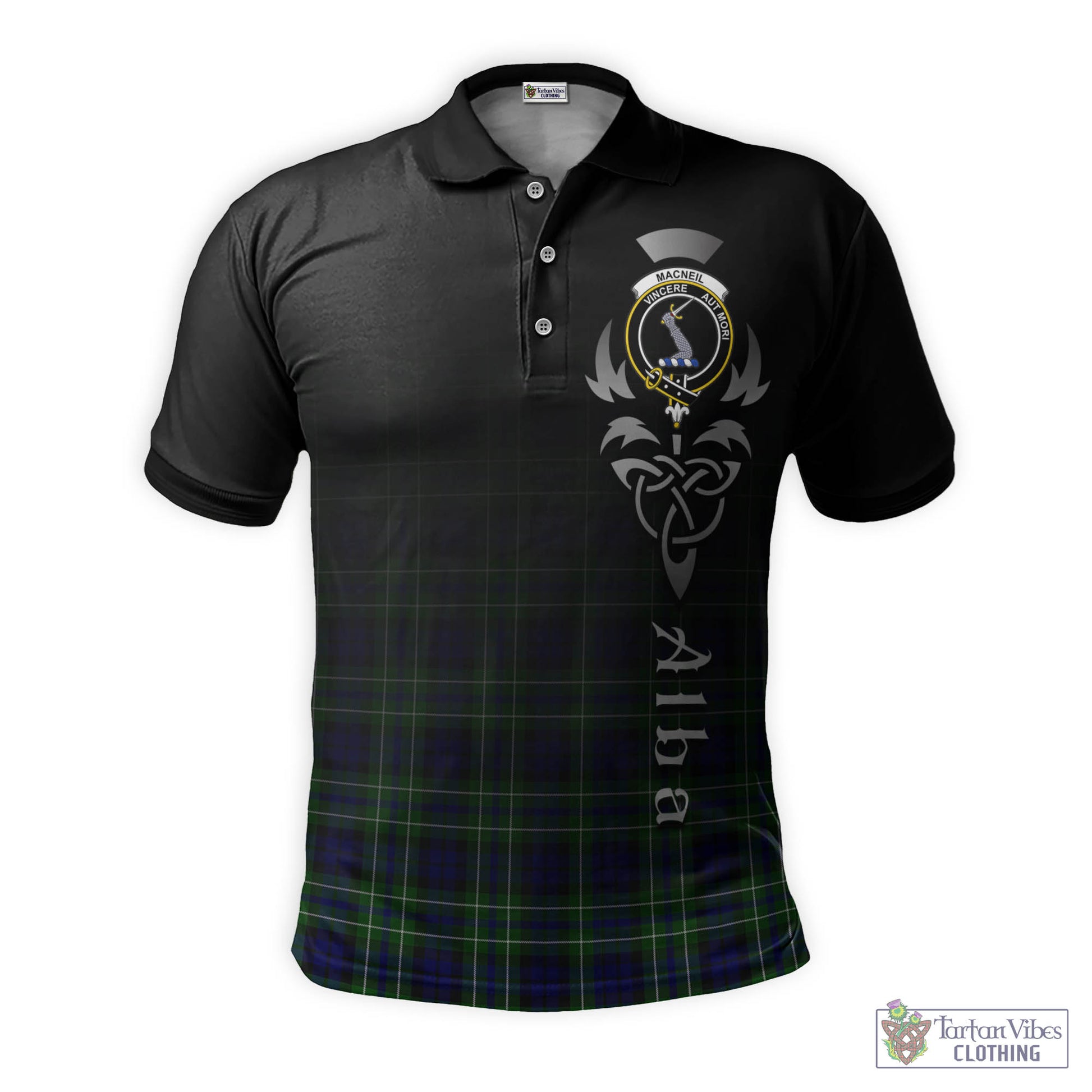 Tartan Vibes Clothing MacNeil of Colonsay Modern Tartan Polo Shirt Featuring Alba Gu Brath Family Crest Celtic Inspired