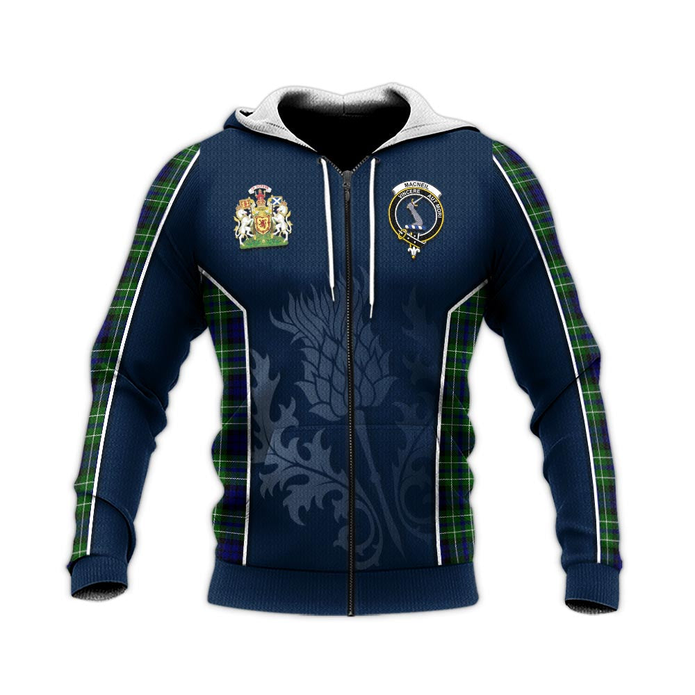 Tartan Vibes Clothing MacNeil of Colonsay Modern Tartan Knitted Hoodie with Family Crest and Scottish Thistle Vibes Sport Style