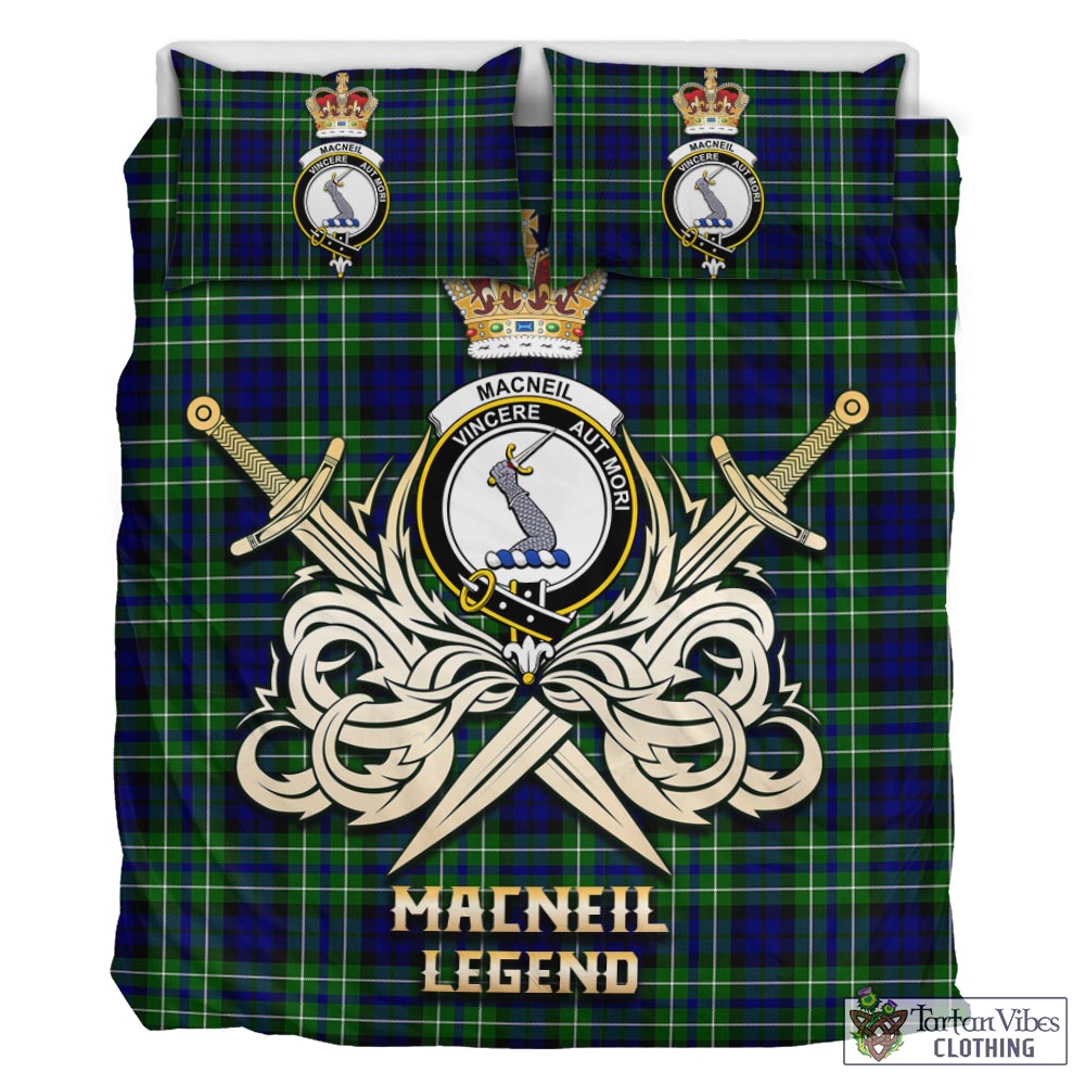 Tartan Vibes Clothing MacNeil of Colonsay Modern Tartan Bedding Set with Clan Crest and the Golden Sword of Courageous Legacy