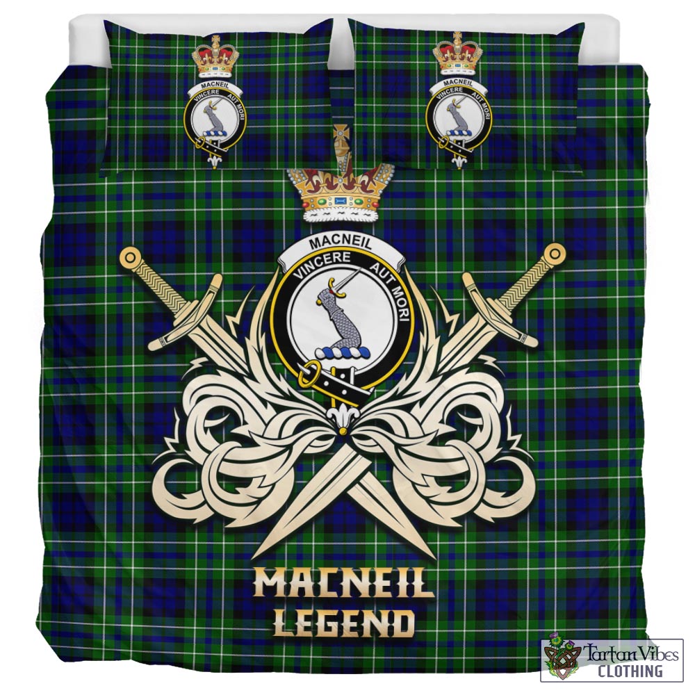 Tartan Vibes Clothing MacNeil of Colonsay Modern Tartan Bedding Set with Clan Crest and the Golden Sword of Courageous Legacy