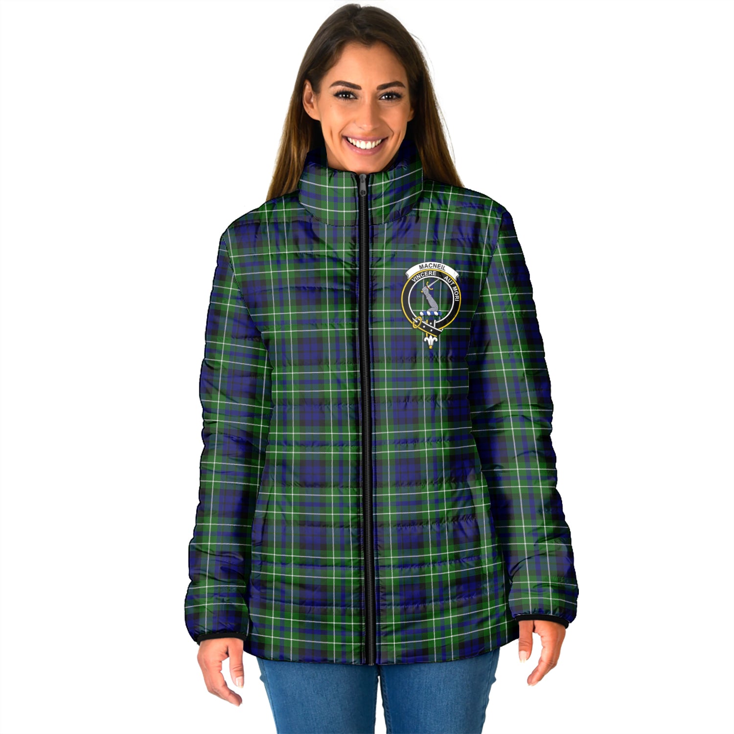 MacNeil of Colonsay Modern Tartan Padded Jacket with Family Crest - Tartan Vibes Clothing