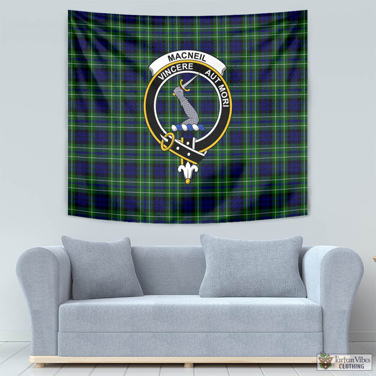 Tartan Vibes Clothing MacNeil of Colonsay Modern Tartan Tapestry Wall Hanging and Home Decor for Room with Family Crest