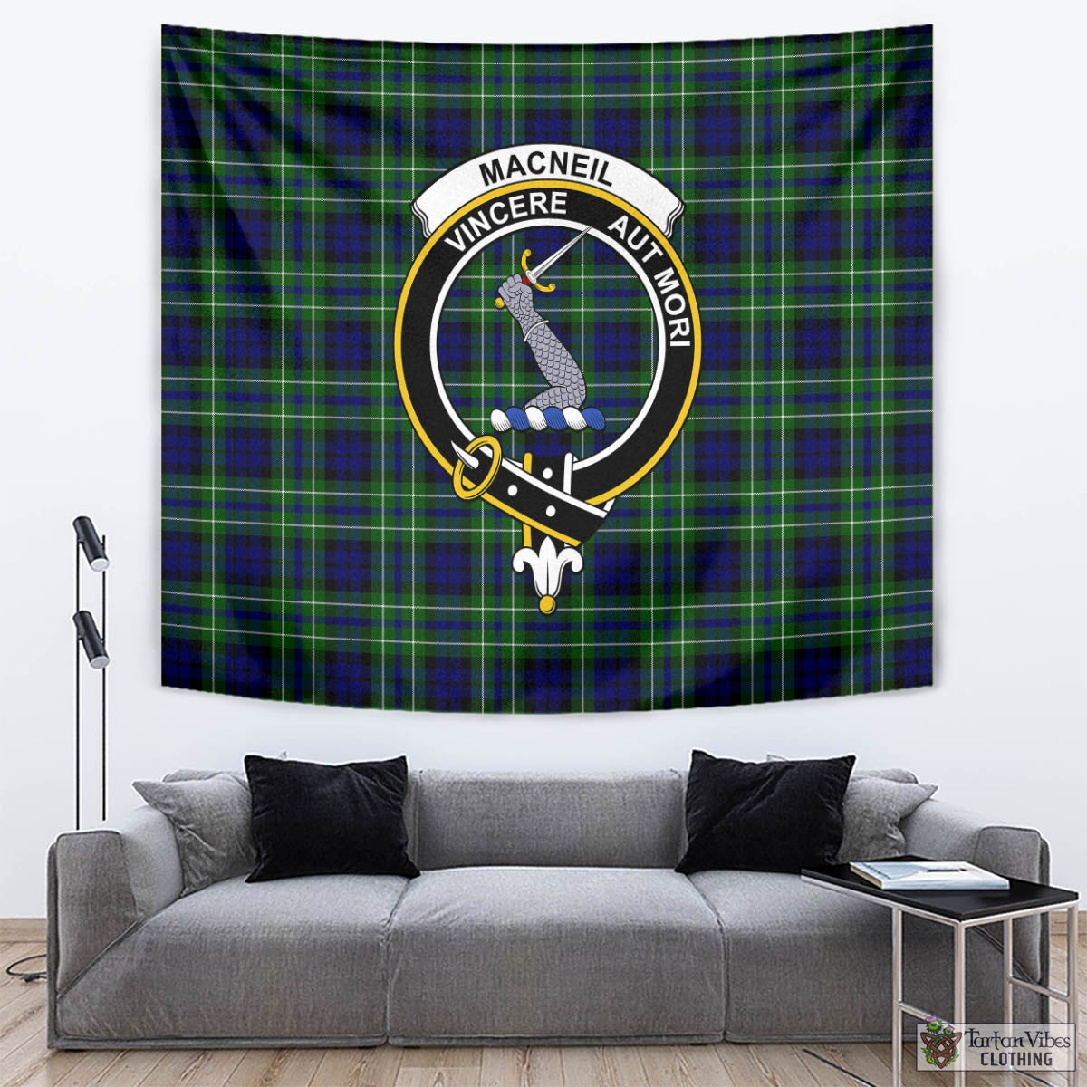 Tartan Vibes Clothing MacNeil of Colonsay Modern Tartan Tapestry Wall Hanging and Home Decor for Room with Family Crest