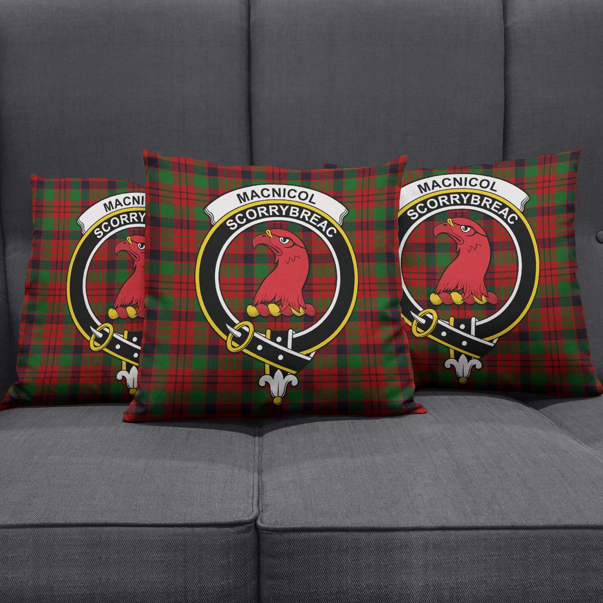 MacNicol Tartan Pillow Cover with Family Crest Square Pillow Cover - Tartanvibesclothing