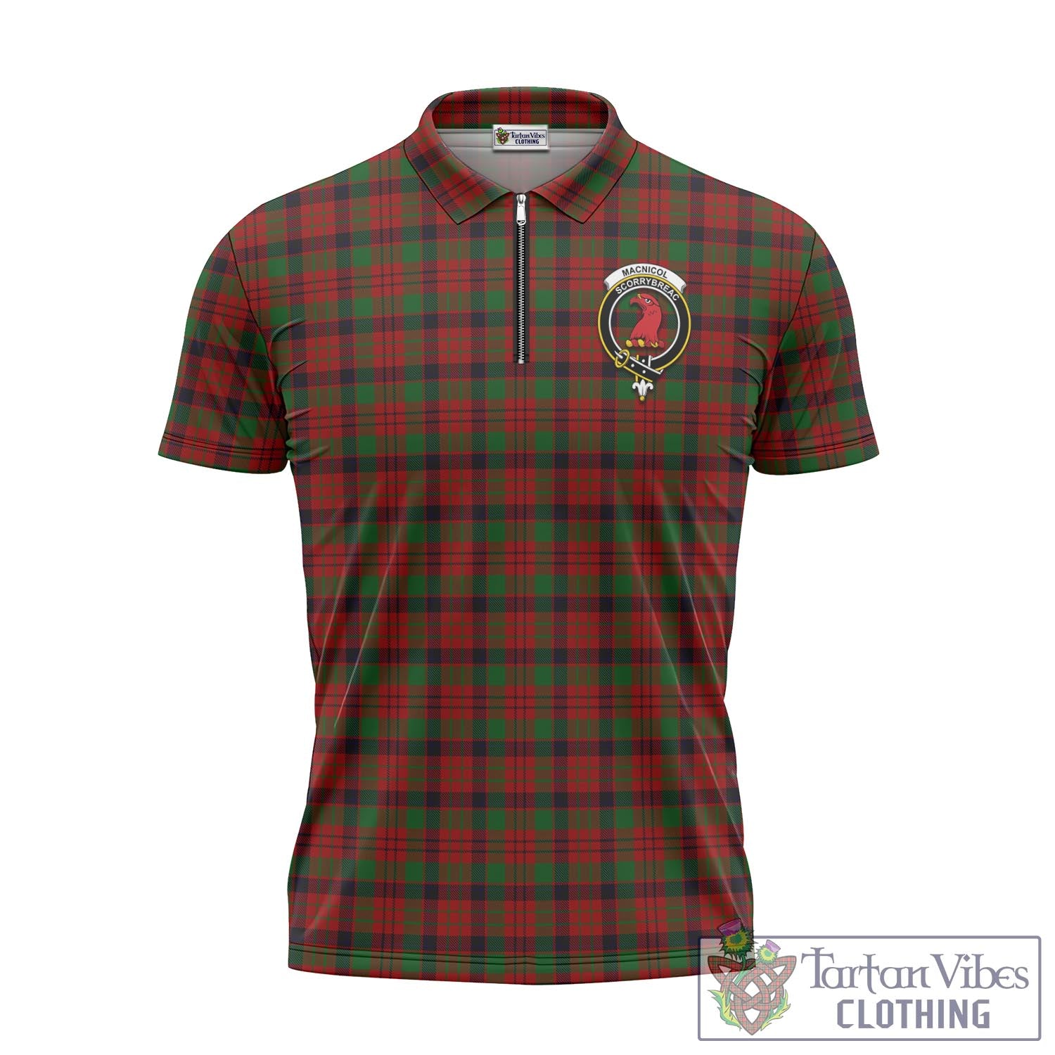 Tartan Vibes Clothing MacNicol Tartan Zipper Polo Shirt with Family Crest