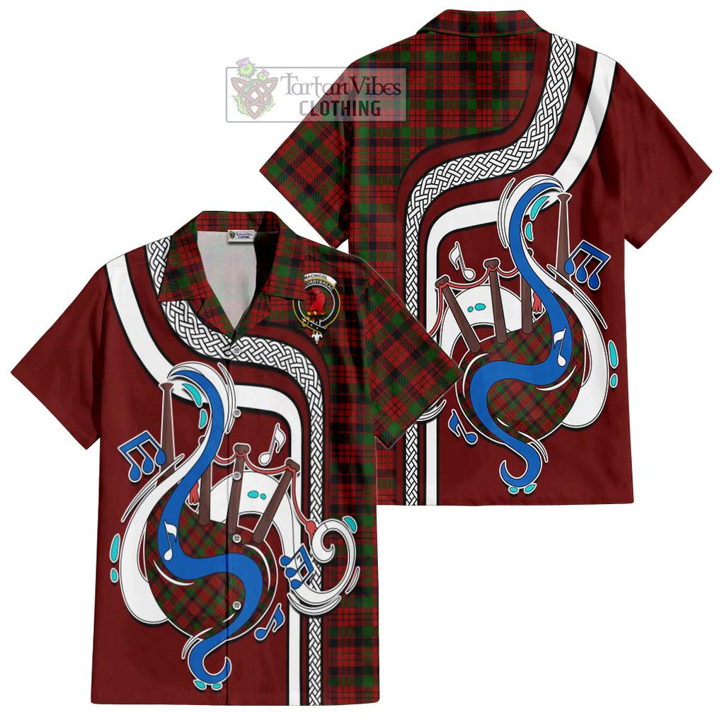 MacNicol (McNicol) Tartan Short Sleeve Button Shirt with Epic Bagpipe Style Kid - Tartanvibesclothing Shop