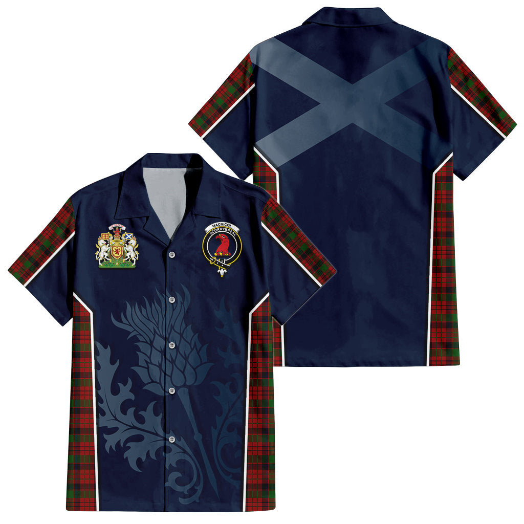 Tartan Vibes Clothing MacNicol Tartan Short Sleeve Button Up Shirt with Family Crest and Scottish Thistle Vibes Sport Style