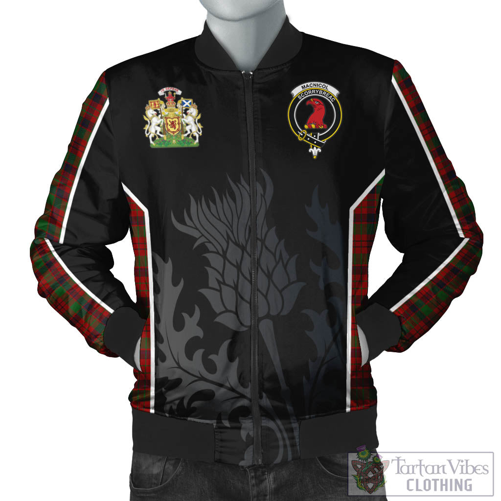 Tartan Vibes Clothing MacNicol Tartan Bomber Jacket with Family Crest and Scottish Thistle Vibes Sport Style