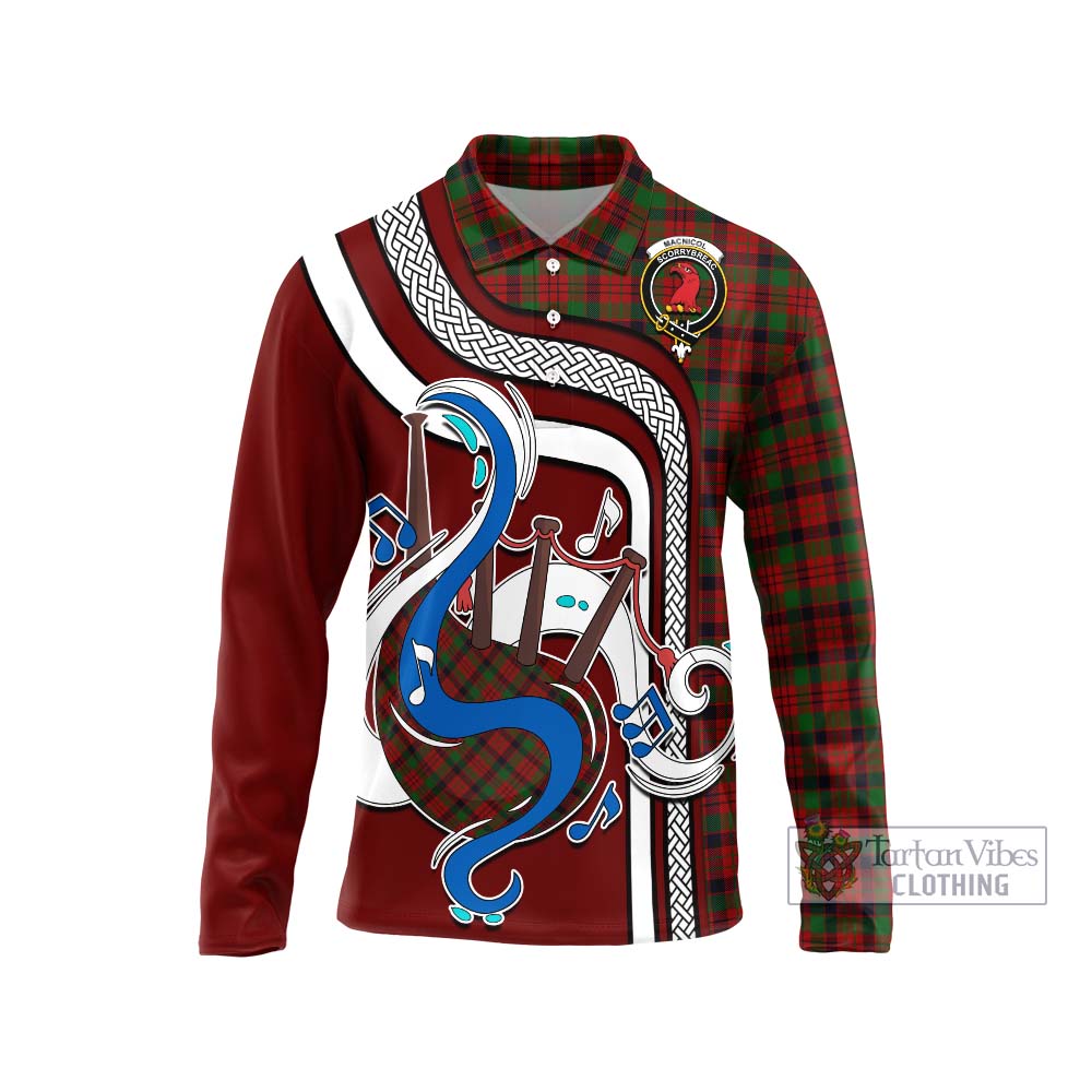 Tartan Vibes Clothing MacNicol Tartan Long Sleeve Polo Shirt with Epic Bagpipe Style