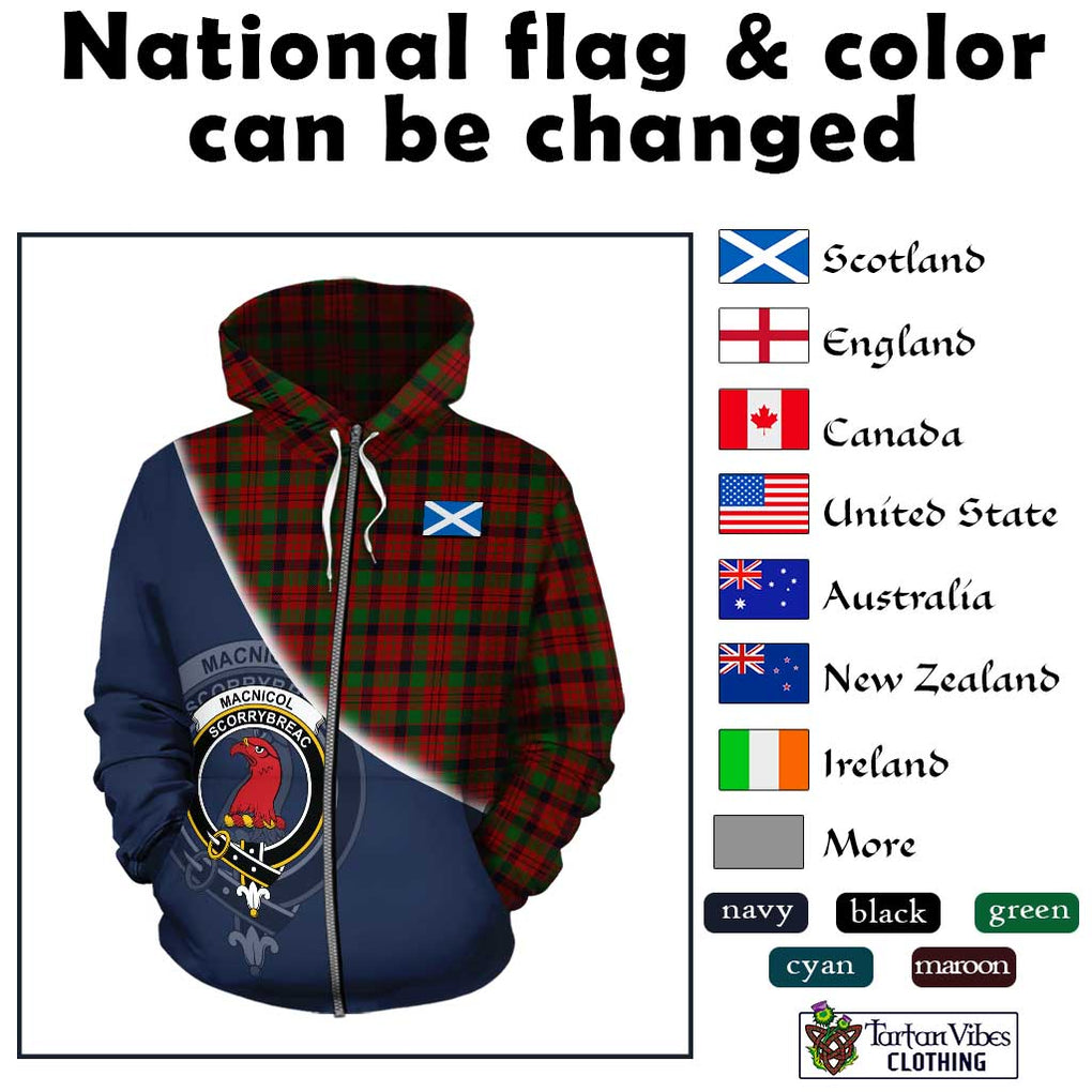 MacNicol (McNicol) Tartan Hoodie with Personalised National Flag and Family Crest Half Style - Tartanvibesclothing Shop