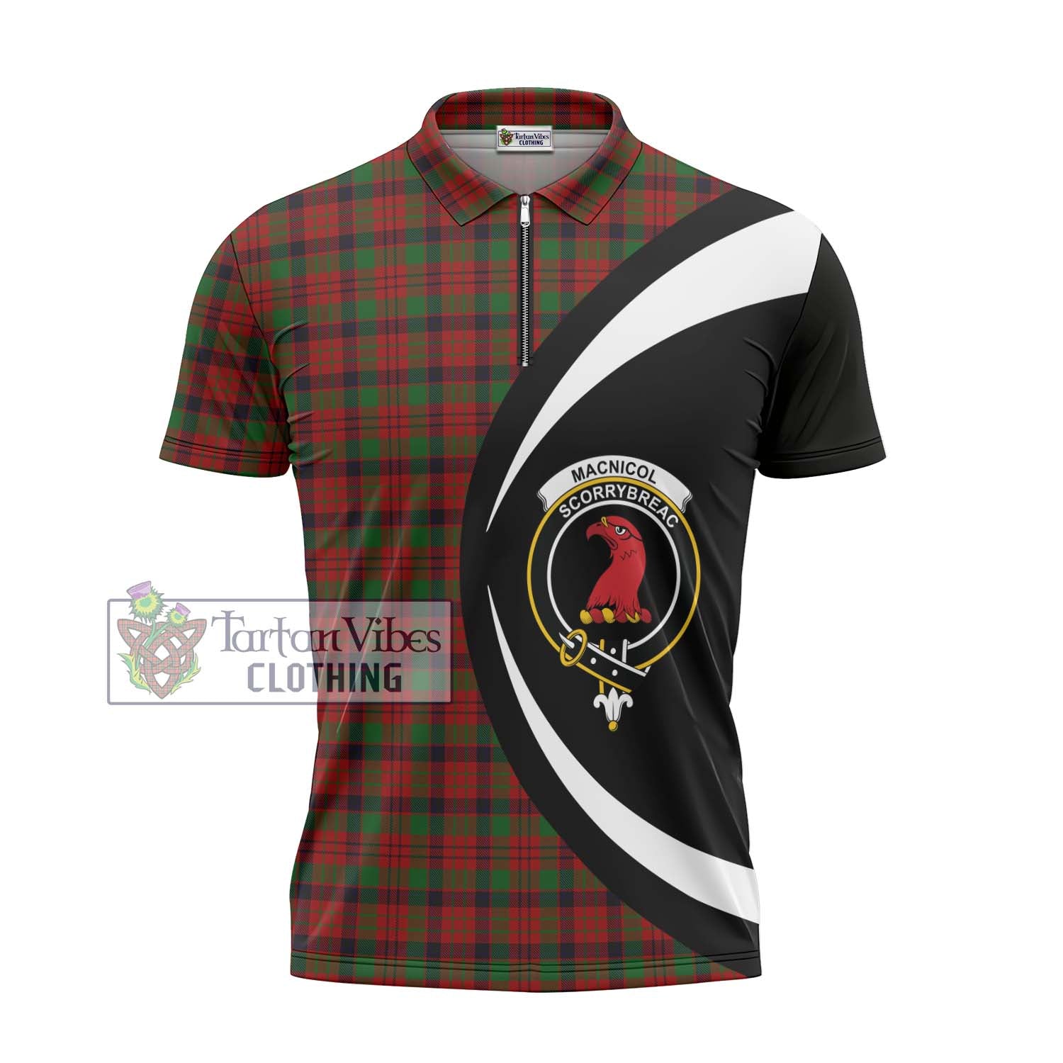 Tartan Vibes Clothing MacNicol Tartan Zipper Polo Shirt with Family Crest Circle Style