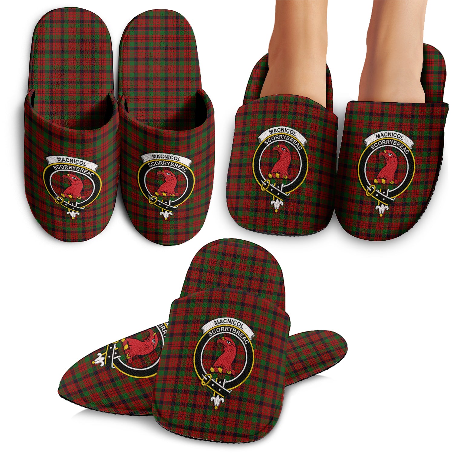 MacNicol Tartan Home Slippers with Family Crest - Tartanvibesclothing