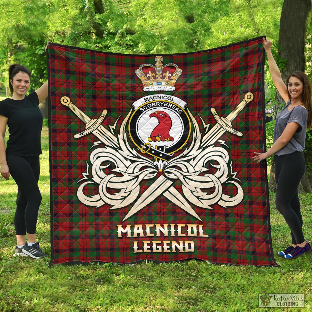 Tartan Vibes Clothing MacNicol Tartan Quilt with Clan Crest and the Golden Sword of Courageous Legacy