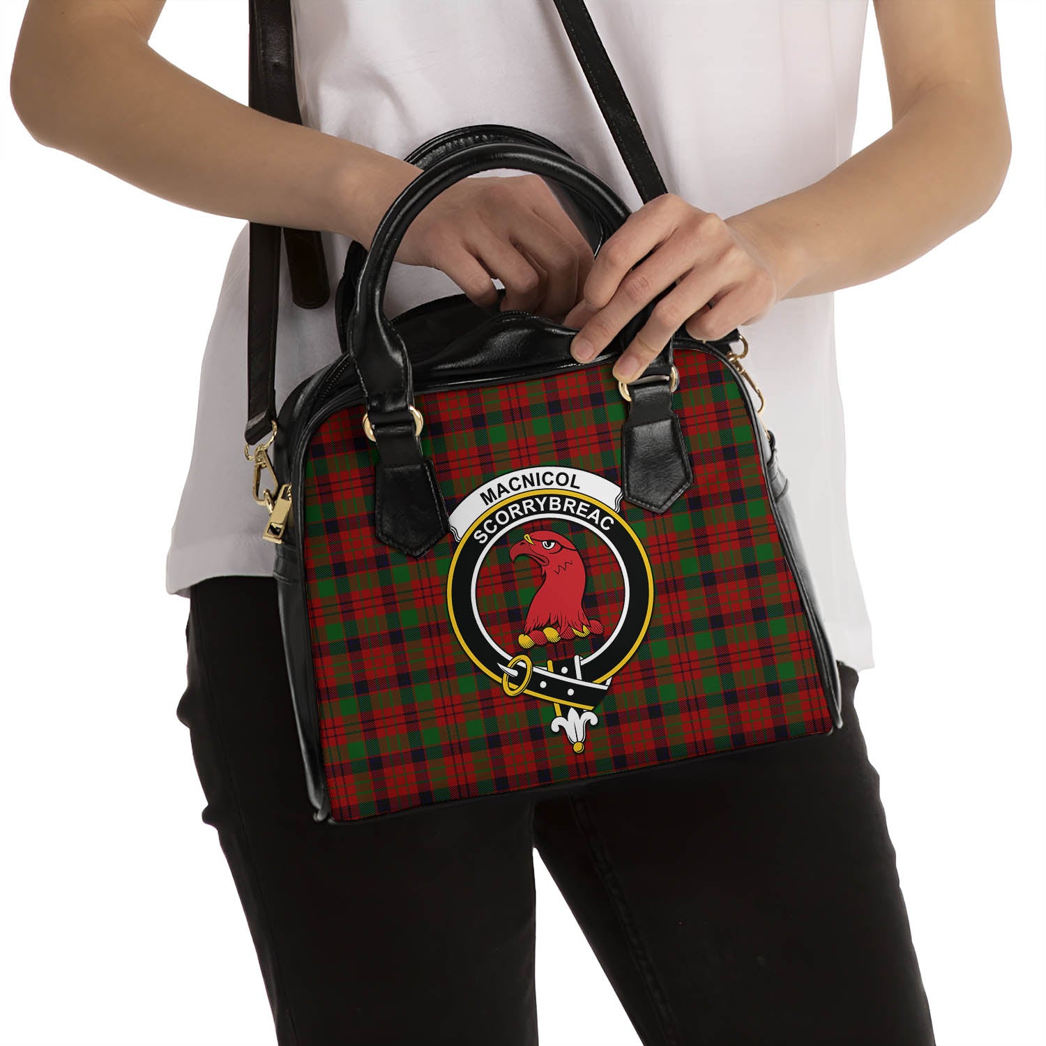 MacNicol Tartan Shoulder Handbags with Family Crest - Tartanvibesclothing