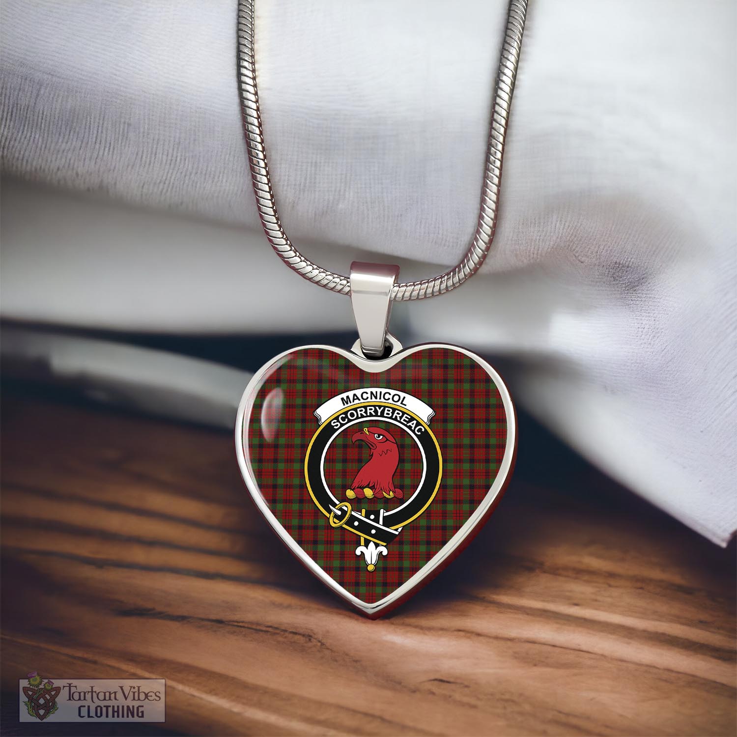 Tartan Vibes Clothing MacNicol Tartan Heart Necklace with Family Crest