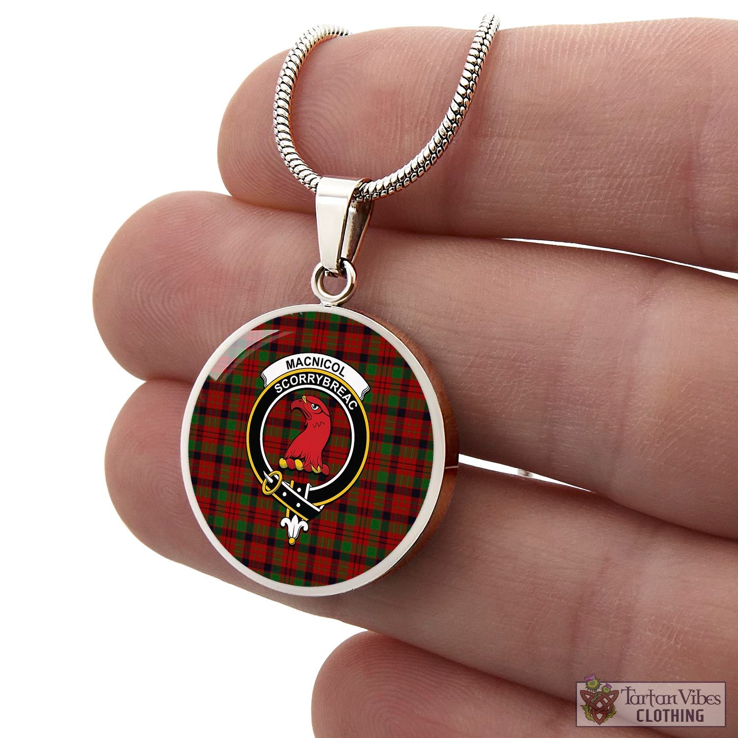 Tartan Vibes Clothing MacNicol Tartan Circle Necklace with Family Crest